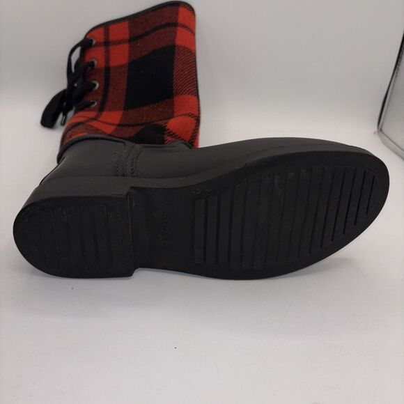 COACH Tristee Red Black Buffalo Plaid Fleece Lined Lace Up Rubber Rain Boots 6B - Picture 9 of 14